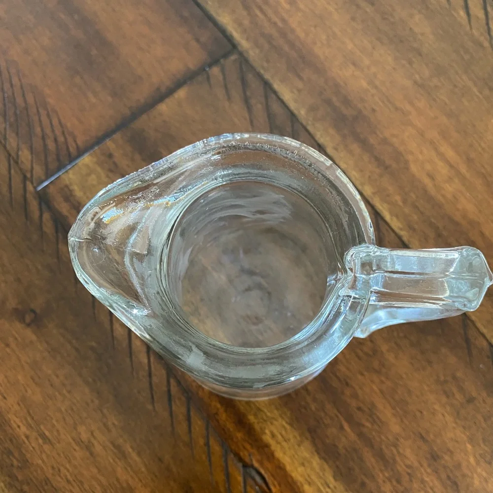 Vintage Etched Glass Creamer Pitcher with Delicate Floral Design and Handle